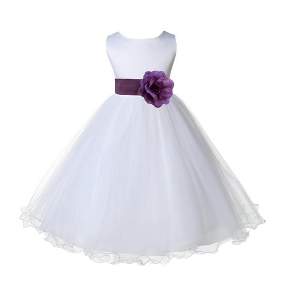 Ekidsbridal Satin White Wisteria Tulle Rattail Flower Girl Dress Junior Bridesmaid Dance Recital Wedding Beauty Pageant Princess 829S M
