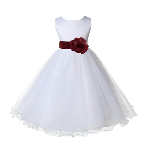 Ekidsbridal White Satin Tulle Rattail Edge Flower Girl Dress Junior Bridesmaid Wedding Pageant Recital Easter Communion Baptism 829S S