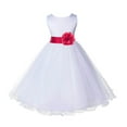 thumbnail image 1 of Ekidsbridal White Satin Tulle Rattail Edge Flower Girl Dress Junior Bridesmaid Wedding Pageant Recital Easter Communion Baptism 829S S, 1 of 3