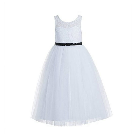 Ekidsbridal White Scoop Neck A-Line Keyhole Back Floral Lace Formal Flower Girl Dress Dance Recital Ballroom Gown 178 2