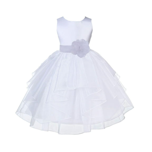 Ekidsbridal White Shimmering Organza Flower Girl Dress Junior Bridesmaid Wedding Pageant Communion Baptism Gown 4613T M