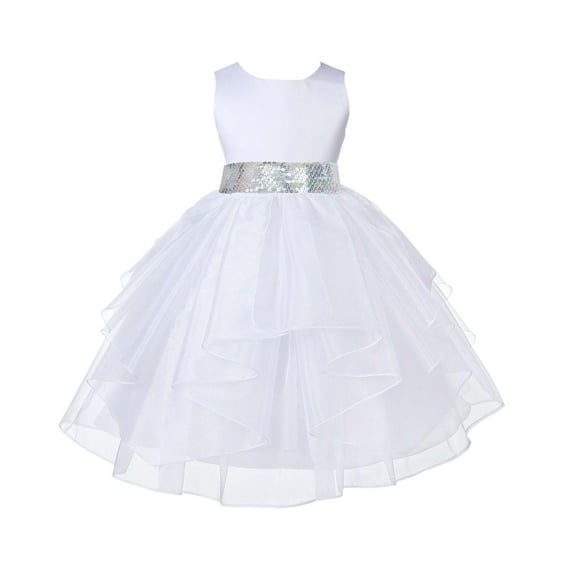 Ekidsbridal White Shimmering Organza Satin Flower Girl Dress Bridesmaid Wedding Pageant Holiday Communion Birthday Baptism 4613mh 12