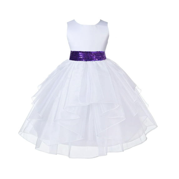 Ekidsbridal White Shimmering Organza Satin Flower Girl Dress Bridesmaid Wedding Pageant Holiday Communion Birthday Baptism 4613mh 2