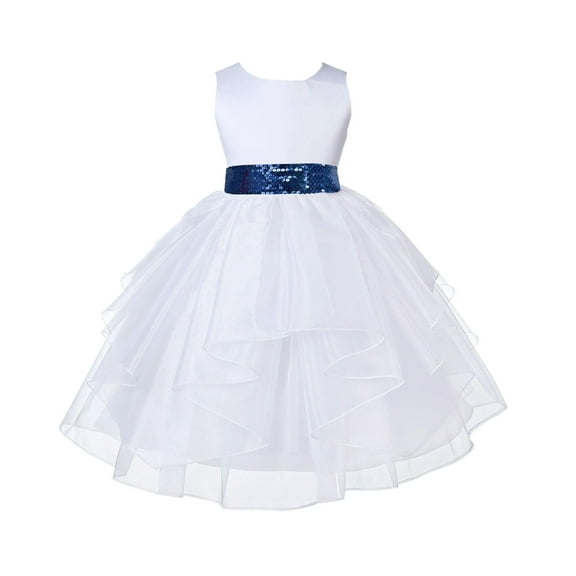 Ekidsbridal White Shimmering Organza Satin Flower Girl Dress Bridesmaid Wedding Pageant Holiday Communion Birthday Baptism 4613mh 4
