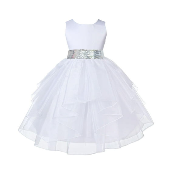 Ekidsbridal White Shimmering Organza Satin Flower Girl Dress Bridesmaid Wedding Pageant Holiday Communion Birthday Baptism 4613mh 4