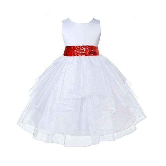 Ekidsbridal White Shimmering Organza Satin Flower Girl Dress Bridesmaid Wedding Pageant Holiday Communion Birthday Baptism 4613mh 4