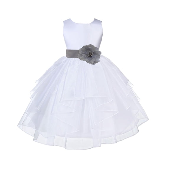 Ekidsbridal White Silver Shimmering Organza Flower Girl Dress Junior Bridesmaid Wedding Pageant Communion Baptism Gown 4613T 10