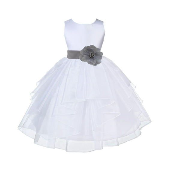 Ekidsbridal White Silver Shimmering Organza Flower Girl Dress Junior Bridesmaid Wedding Pageant Communion Baptism Gown 4613T 4