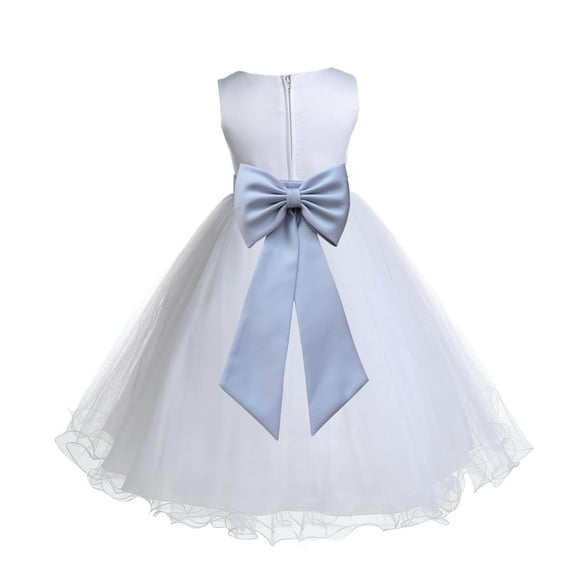 Ekidsbridal White Silver Tulle Rattail Edge Flower Girl Dress Christening Formal Evening Gown for Photoshoots 829T 2