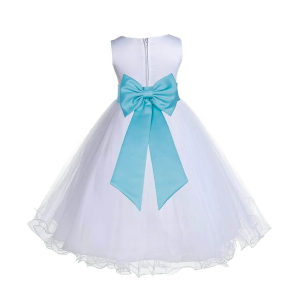 Ekidsbridal White Spa Blue Tulle Rattail Edge Flower Girl Dress Christening Formal Evening Gown for Photoshoots 829T 2