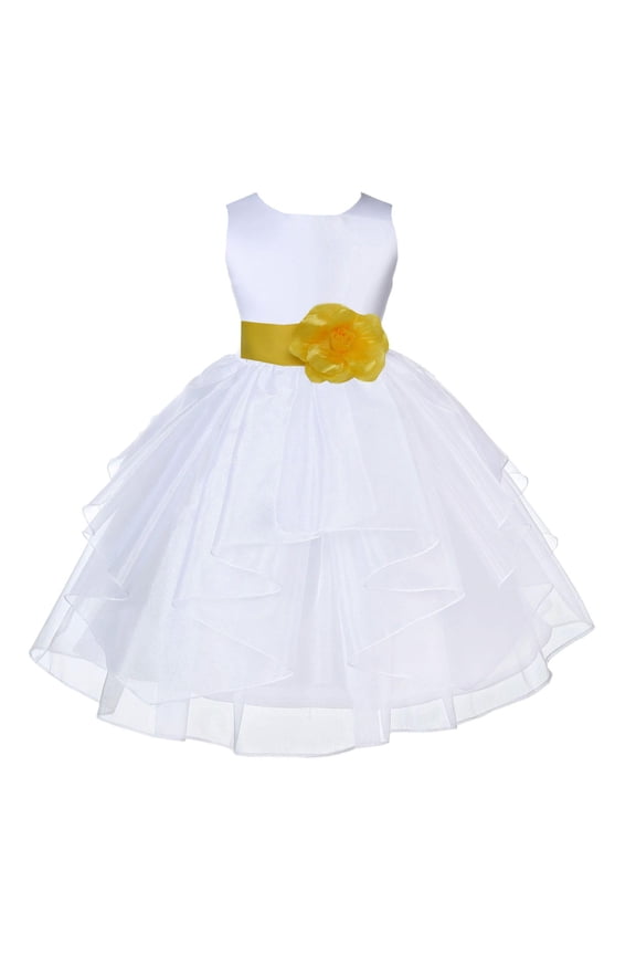 White Sunbeam Shimmering Organza Flower Girl Dress Junior Bridesmaid Wedding Pageant Communion Baptism Gown 4613T S