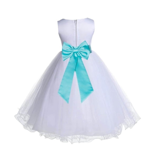 Ekidsbridal White Tiffany Blue Tulle Rattail Edge Flower Girl Dress Christening Formal Evening Gown for Photoshoots 829T 2