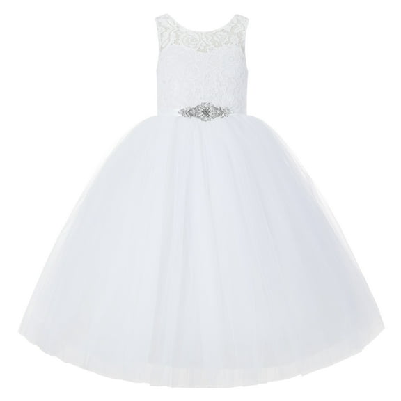 Ekidsbridal White Toddler Lace Tutu Flower Girl Dresses with Rhinestone for Church Communion Baptism 212R5thin 8