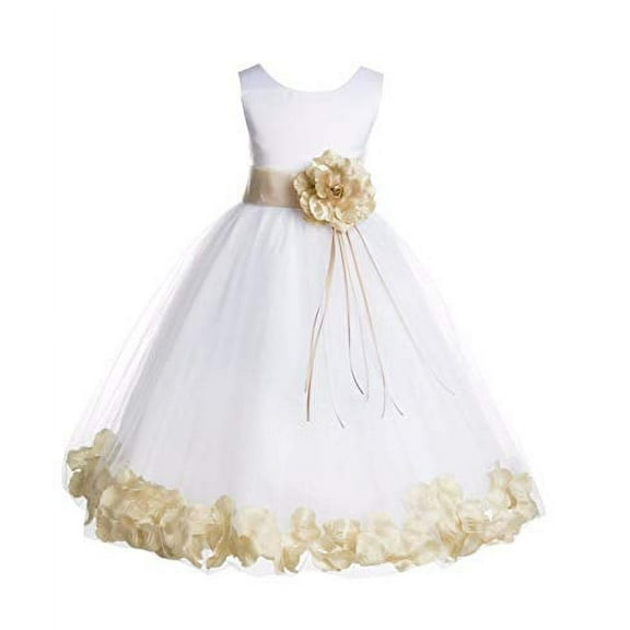 Ekidsbridal White Tulle Floral Rose Petals Formal Flower Girl Dress Holiday Wedding Junior Pageant Birthday Party Gown 007 14