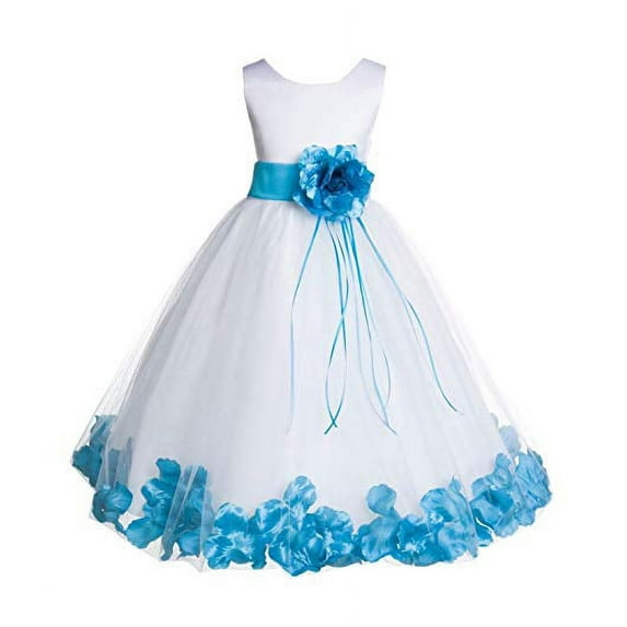 Ekidsbridal White Tulle Floral Rose Petals Formal Flower Girl Dress Holiday Wedding Junior Pageant Birthday Party Gown 007 16