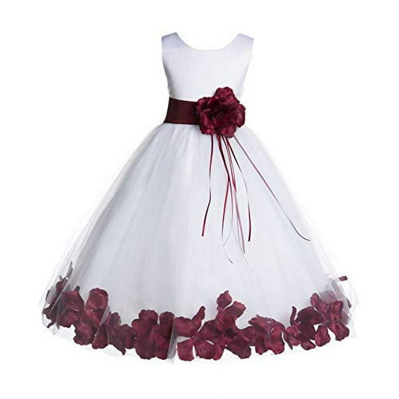 Ekidsbridal White Tulle Floral Rose Petals Formal Flower Girl Dress Holiday Wedding Junior Pageant Birthday Party Gown 007 2
