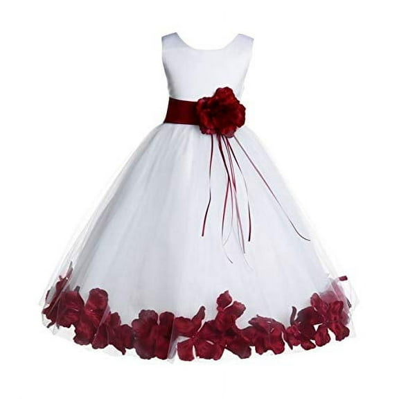 Ekidsbridal White Tulle Floral Rose Petals Formal Flower Girl Dress Holiday Wedding Junior Pageant Birthday Party Gown 007 2