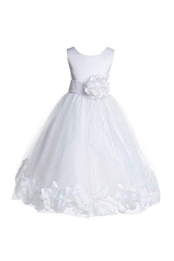 White Tulle Floral Rose Petals Formal Flower Girl Dress Holiday Wedding Junior Pageant Birthday Party Gown 007 4