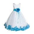 thumbnail image 1 of Ekidsbridal White Tulle Floral Rose Petals Formal Flower Girl Dress Holiday Wedding Junior Pageant Birthday Party Gown 007 8, 1 of 2