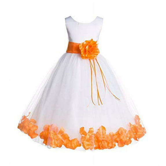 Ekidsbridal White Tulle Floral Rose Petals Formal Flower Girl Dress Holiday Wedding Junior Pageant Birthday Party Gown 007 S
