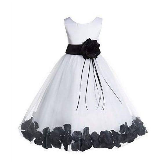 Ekidsbridal White Tulle Floral Rose Petals Formal Flower Girl Dress Holiday Wedding Junior Pageant Birthday Party Gown 007 S