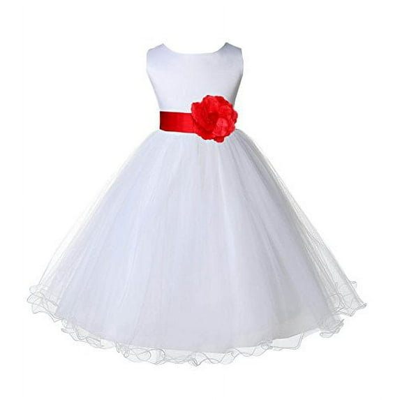 Ekidsbridal White Tulle Rattail Edge Flower Girl Dress Pretty Princess Formal Evening Elegant Mini Bridal Gown for Wedding 829S 12
