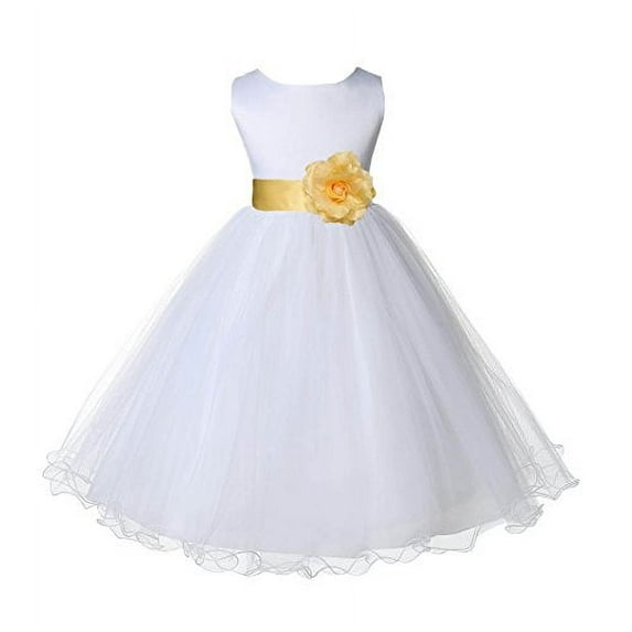 Ekidsbridal White Tulle Rattail Edge Flower Girl Dress Pretty Princess Formal Evening Elegant Mini Bridal Gown for Wedding 829S 12