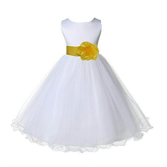 Ekidsbridal White Tulle Rattail Edge Flower Girl Dress Pretty Princess Formal Evening Elegant Mini Bridal Gown for Wedding 829S M