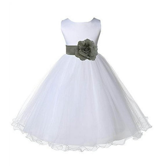 Ekidsbridal White Tulle Rattail Edge Flower Girl Dress Pretty Princess Formal Evening Elegant Mini Bridal Gown for Wedding 829S M