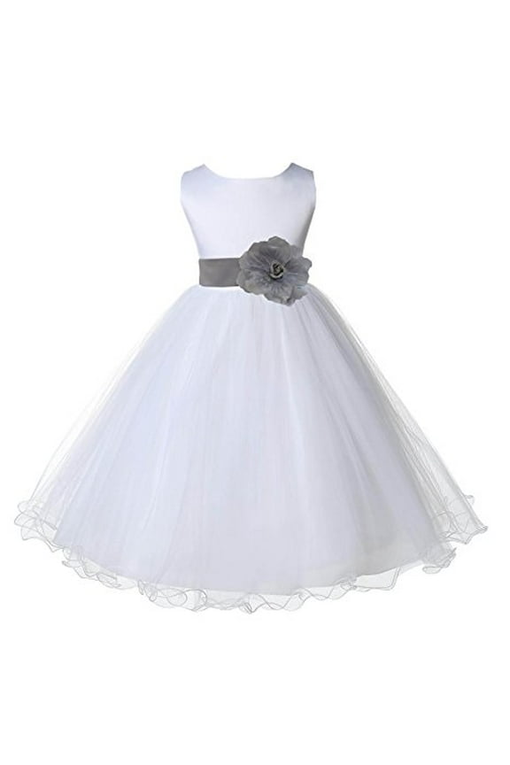 White Tulle Rattail Edge Flower Girl Dress Pretty Princess Formal Evening Elegant Mini Bridal Gown for Wedding 829S S
