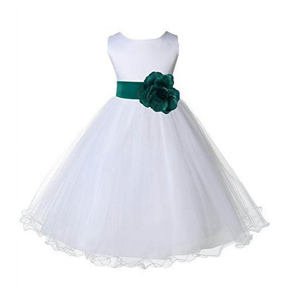 Ekidsbridal White Tulle Rattail Edge Flower Girl Dress Pretty Princess Formal Evening Elegant Mini Bridal Gown for Wedding 829S S