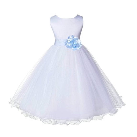 Ekidsbridal White Tulle Rattail Edge Flower Girl Dress Pretty Princess Formal Evening Elegant Mini Bridal Gown for Wedding 829S S