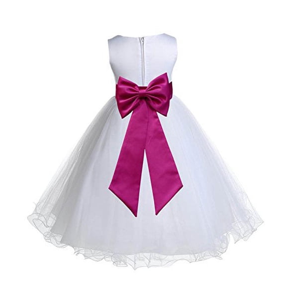 Ekidsbridal White Tulle Rattail Edge Flower Girl Dresses Mini Bridal Gown Formal Evening Junior Pageant Wedding Reception 829T M
