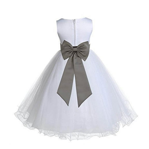 Ekidsbridal White Tulle Rattail Edge Flower Girl Dresses Mini Bridal Gown Formal Evening Junior Pageant Wedding Reception 829T M