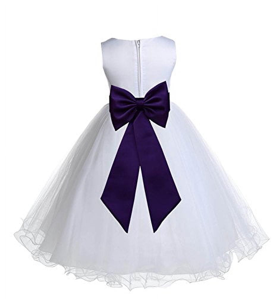 White Flower Girl Dress With Rattail Edge Tulle - Wedding & Pageant Dress, Comes With Color Choice Sash - View #14