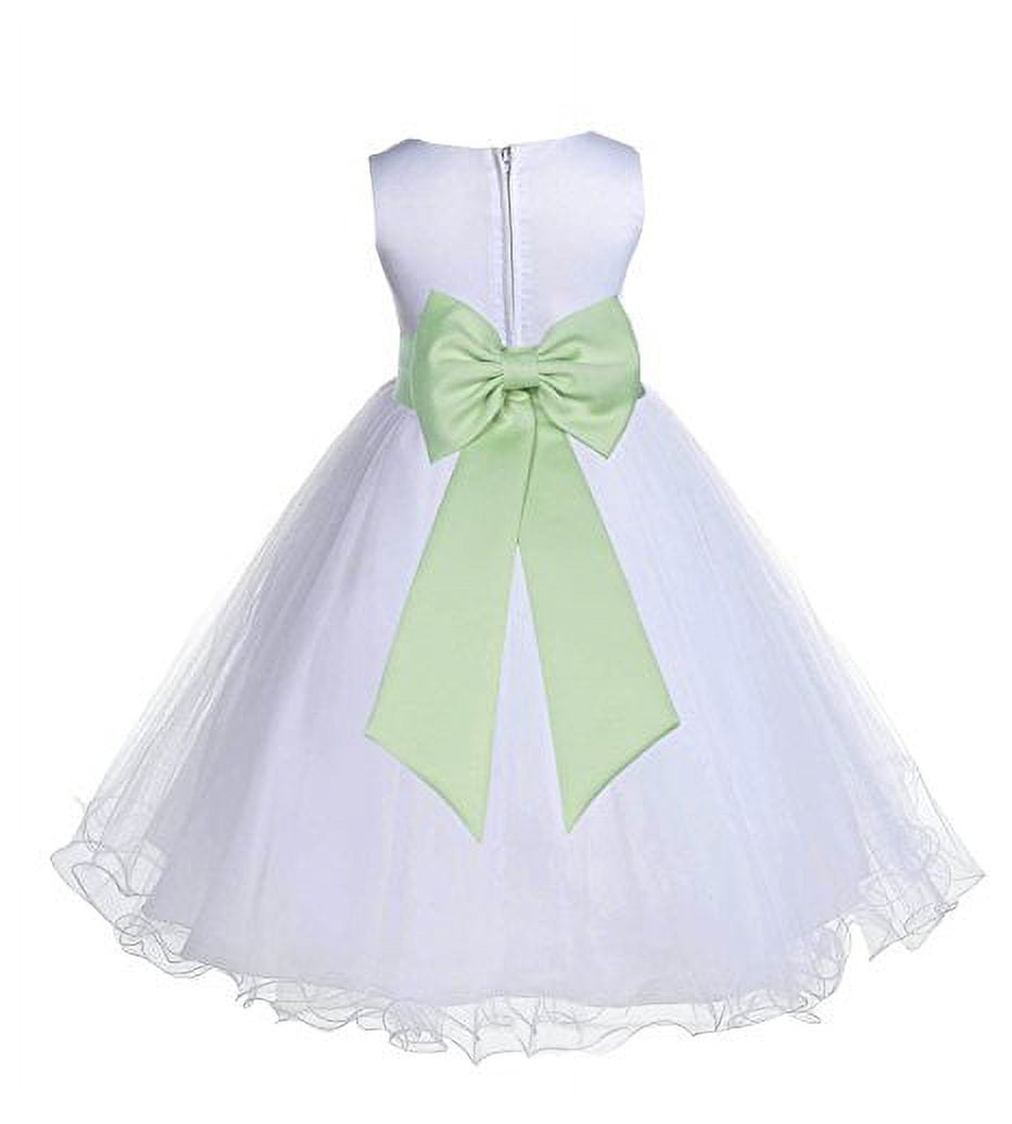 White Flower Girl Dress With Rattail Edge Tulle - Wedding & Pageant Dress, Comes With Color Choice Sash - View #13