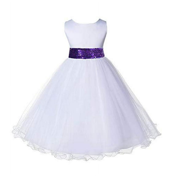 Ekidsbridal White Tulle Rattail Edge Sequin Sash Flower Girl Dresses Formal Toddler Communion Baptism Junior Pageant Gown 829mh S