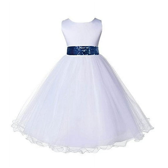 Ekidsbridal White Tulle Rattail Edge Sequin Sash Flower Girl Dresses Toddler Formal Evening Wedding Reception Communion Gown 829mh 2