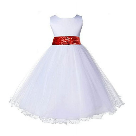Ekidsbridal White Tulle Rattail Edge Sequin Sash Flower Girl Dresses Toddler Formal Evening Wedding Reception Communion Gown 829mh M