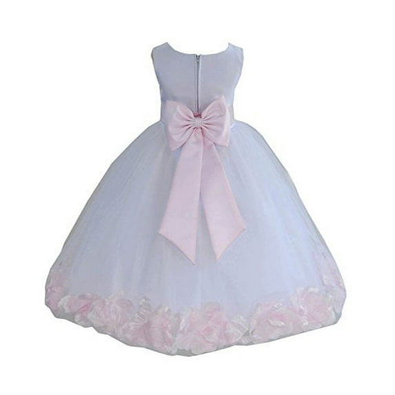 Ekidsbridal White Tulle Rose Petals Flower Girl Dresses Junior Bridesmaid Communion Christening Baptism Father Daughter Dance Recital Gown 302T 4