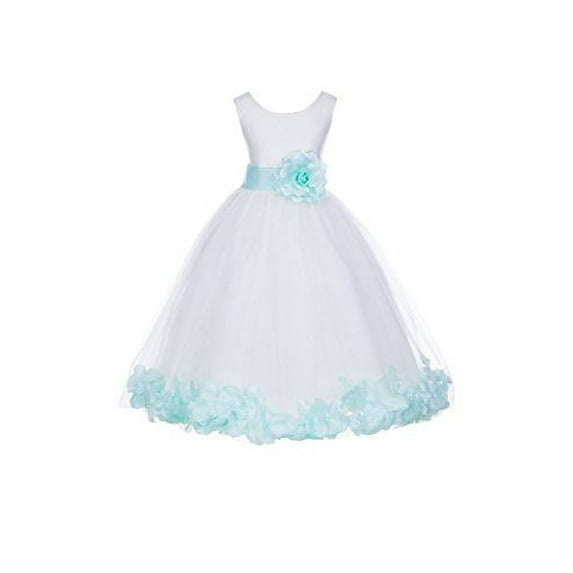 Ekidsbridal White Tulle Rose Petals Formal Flower Girl Dresses Junior Pageant Birthday Party Pretty Princess Ballroom Gown 302S 12