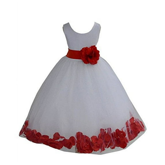 Ekidsbridal White Tulle Rose Petals Formal Flower Girl Dresses Junior Pageant Birthday Party Pretty Princess Ballroom Gown 302S 14