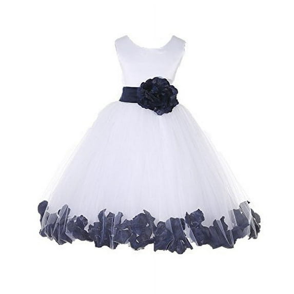 Ekidsbridal White Tulle Rose Petals Formal Flower Girl Dresses Junior Pageant Birthday Party Pretty Princess Ballroom Gown 302S 14