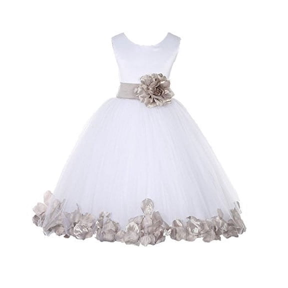 Ekidsbridal White Tulle Rose Petals Formal Flower Girl Dresses Junior Pageant Birthday Party Pretty Princess Ballroom Gown 302S 14