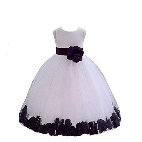 Ekidsbridal White Tulle Rose Petals Formal Flower Girl Dresses Junior Pageant Birthday Party Pretty Princess Ballroom Gown 302S 16