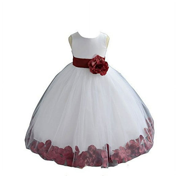 Ekidsbridal White Tulle Rose Petals Formal Flower Girl Dresses Junior Pageant Birthday Party Pretty Princess Ballroom Gown 302S 4