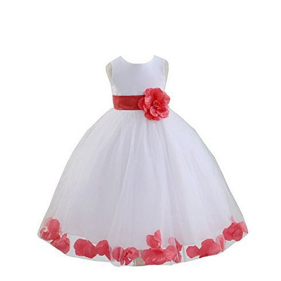 Ekidsbridal White Tulle Rose Petals Formal Flower Girl Dresses Junior Pageant Birthday Party Pretty Princess Ballroom Gown 302S 4