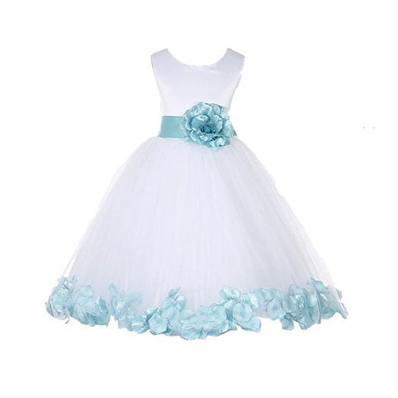Ekidsbridal White Tulle Rose Petals Formal Flower Girl Dresses Junior Pageant Birthday Party Pretty Princess Ballroom Gown 302S 6