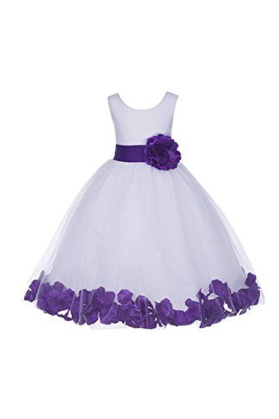 White Tulle Rose Petals Formal Flower Girl Dresses Junior Pageant Birthday Party Pretty Princess Ballroom Gown 302S 8