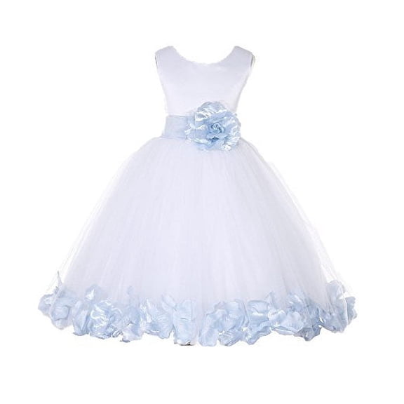 Ekidsbridal White Tulle Rose Petals Formal Flower Girl Dresses Junior Pageant Birthday Party Pretty Princess Ballroom Gown 302S M